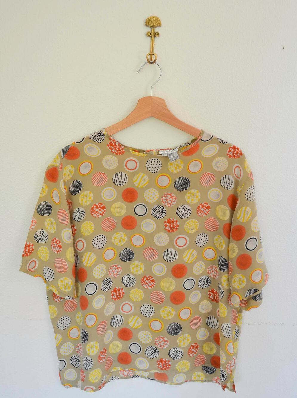 Vintage 80s Silk Pattern Shell Top Short Sleeve